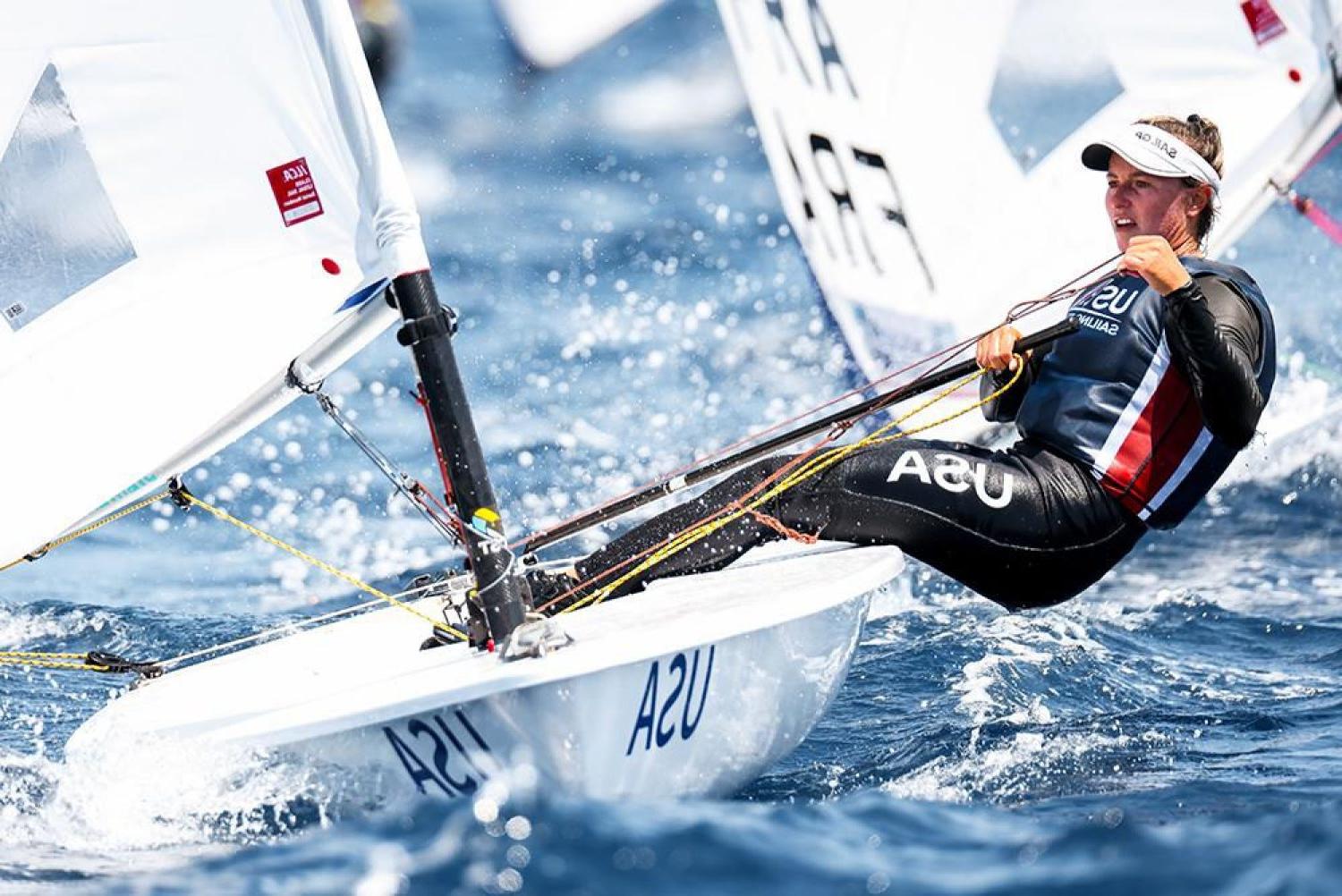 Erika Reineke sailing a Laser dinghy in France